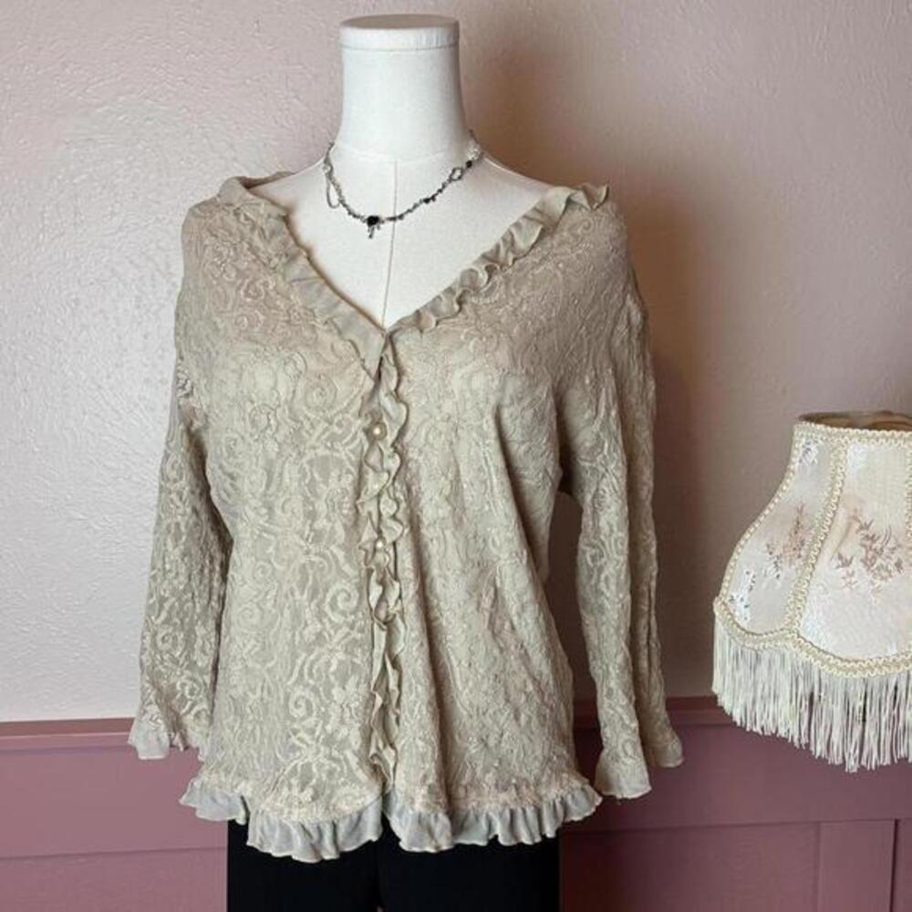 fairy cottage coquette lace ruffle blouse john paul richard cream sz xl